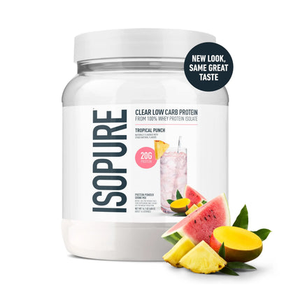 Isopure Clear Whey Isolate Protein Powder, Lactose Free, Gluten Free, Naturally Flavored, Tropical Punch, 20g Protein Per Serving, 14.1 Oz, 16 Servings (Packaging May Vary) Isopure