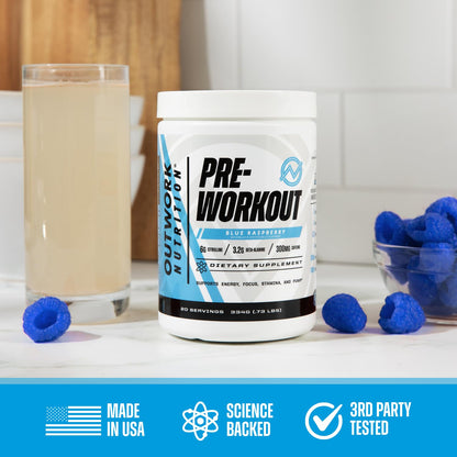Outwork Nutrition Preworkout for Men & Women - Nootropic Pre Workout Without Creatine, Pre-Workout Powder with Taurine Rhodiola Citrulline Malate Beta Alanine Caffeine (Tropical Candy)