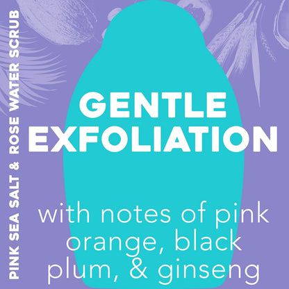 OGX Sensitive + Rose Water & Pink Sea Salt Exfoliating Body Scrub + Rose Quartz, Gentle Exfoliating Daily Body Wash Softens Skin OGX