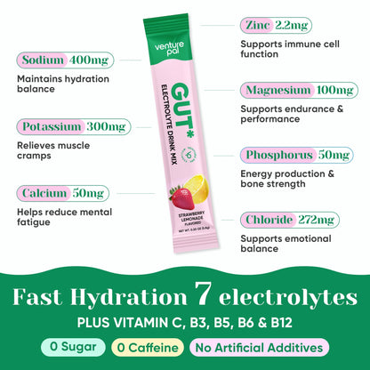 Venture Pal 2-in-1 Hydration Packets + Gut Health Electrolytes Powder - 7 Electrolytes & 5 Vitamins, Probiotics Venture Pal