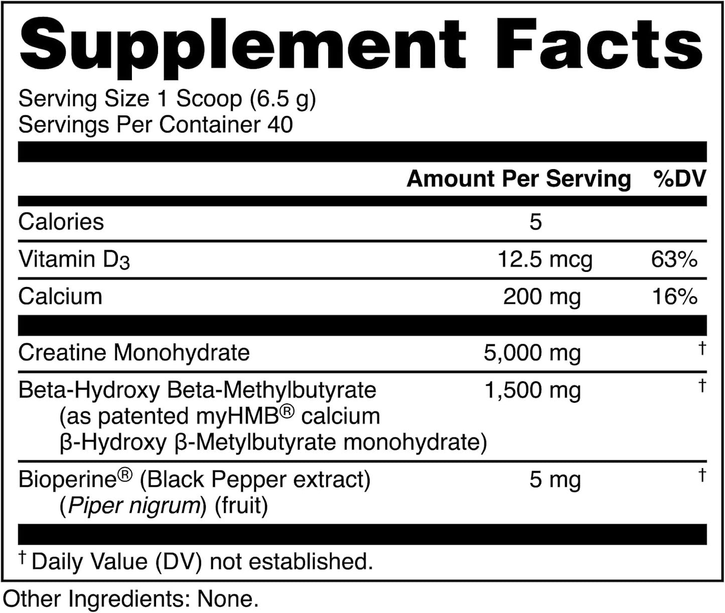 Bucked Up Creatine HMB 40 Servings Unflavored | 5g Creatine Monohydrate with 1.5g myHMB and 5mg BioPerine | Dietary Supplement Powder for Men and Women