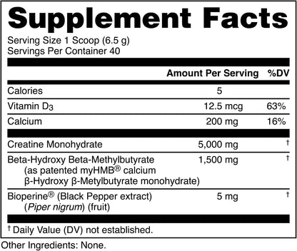 Bucked Up Creatine HMB 40 Servings Unflavored | 5g Creatine Monohydrate with 1.5g myHMB and 5mg BioPerine | Dietary Supplement Powder for Men and Women