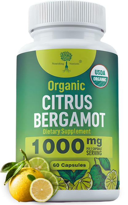 Organic Citrus Bergamot Supplement - Only USDA, Cardiologist Formulated with 200+ Scientific Studies -1000mg - Patented Extract, Heart, Cholesterol, Nourishing Nutrients