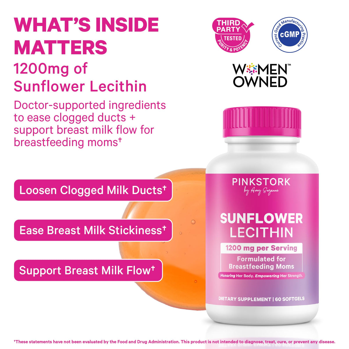 Pink Stork Sunflower Lecithin Supplement - 1200 mg for Clogged Milk Ducts - Breastfeeding Essentials for Postpartum Moms - Pink Stork