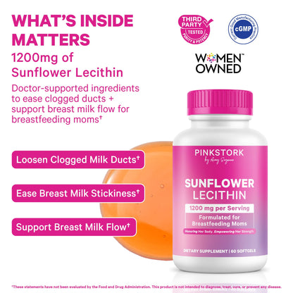 Pink Stork Sunflower Lecithin Supplement - 1200 mg for Clogged Milk Ducts - Breastfeeding Essentials for Postpartum Moms - Pink Stork