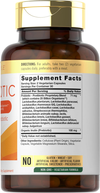 Carlyle Probiotic with Prebiotics & Postbiotics | 25 Billion CFU | 60 Capsules | Supplement for Women & Men | Powder Pills Carlyle