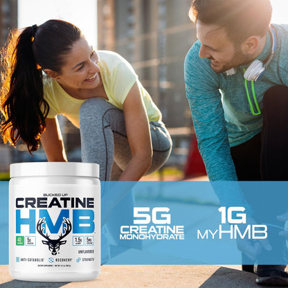 Bucked Up Creatine HMB 40 Servings Unflavored | 5g Creatine Monohydrate with 1.5g myHMB and 5mg BioPerine | Dietary Supplement Powder for Men and Women