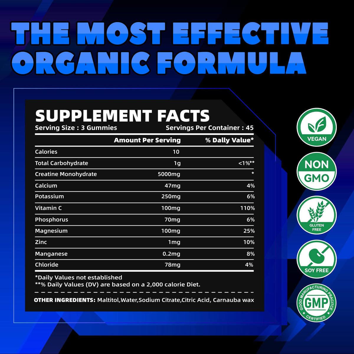 GlucoBio Creatine Monohydrate Gummies (5g) – Pre-Workout Energy & Muscle Growth Support for Men & Women GlucoBio