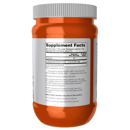 NOW Foods Sports Nutrition, L-Glutamine Pure Powder, Nitrogen Transporter*, Amino Acid, 1-Pound NOW Foods