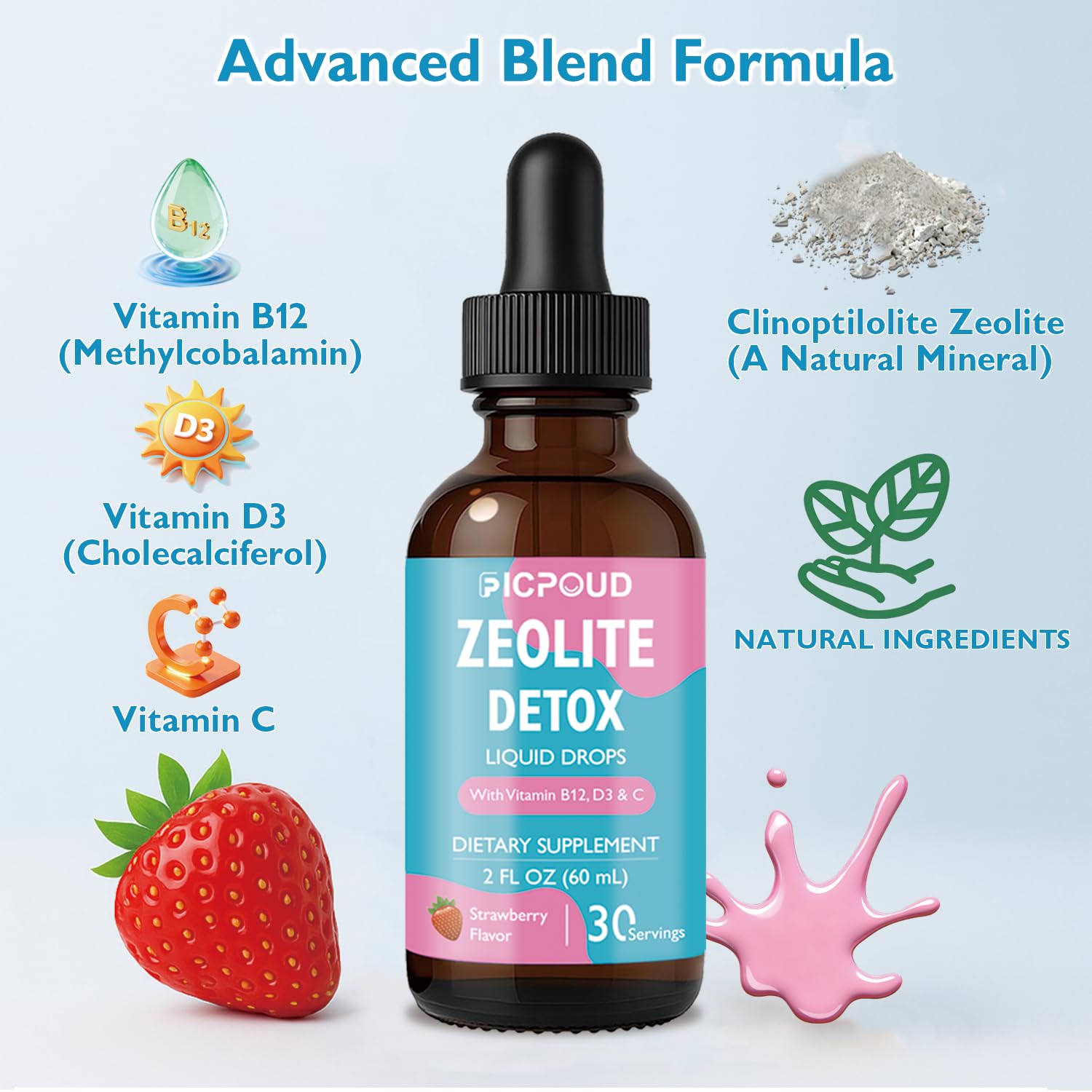 Ficpoud Zeolite Detox for Kids & Adults – Pure Zeolite clinoptilolite Liquid Drops with Vitamin B12, C & D3 – Gentle Daily Cleanse for Gut, Immune, Energy & Speech Support, Strawberry Flavor, 2 Fl Oz Ficpoud buy australia supplements