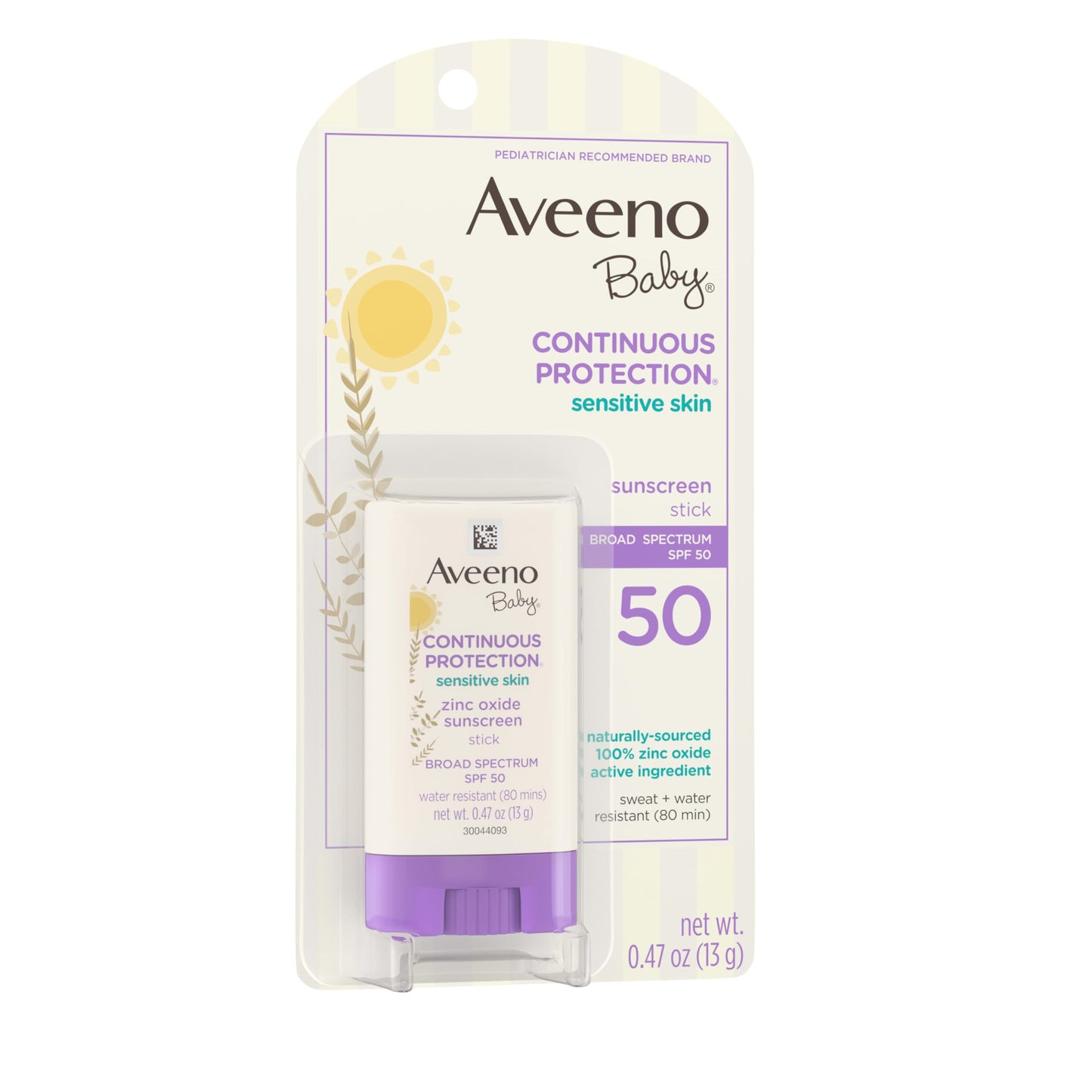 Aveeno Baby Continuous Protection Mineral Sunscreen Stick for Sensitive Skin with Broad Spectrum SPF 50 Protection for Face & Body Aveeno Baby