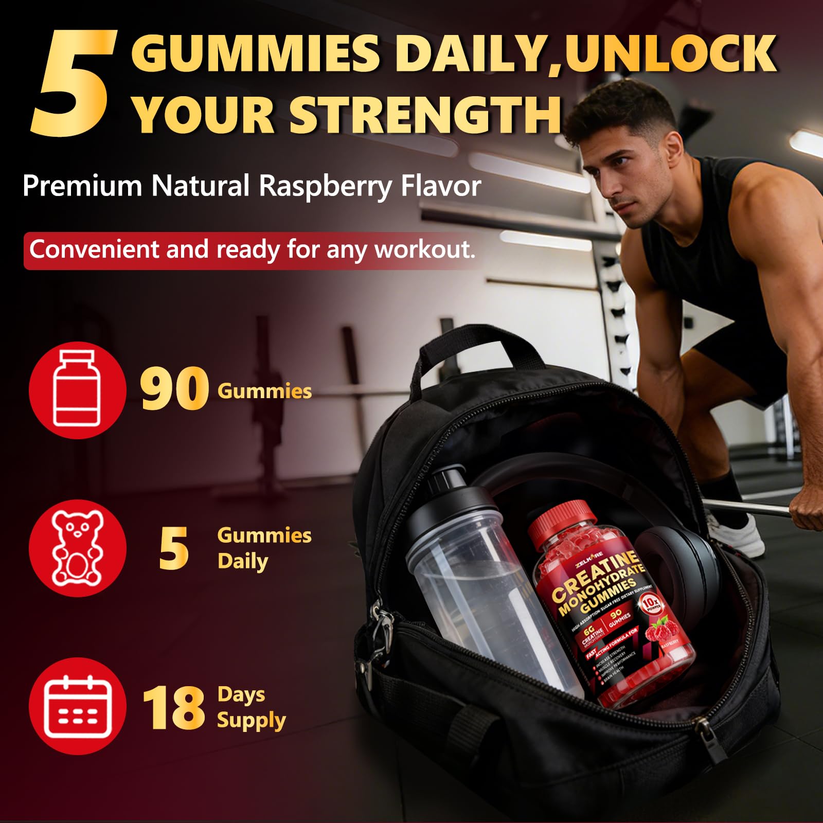 ZELKORE Creatine Monohydrate Gummies 6000mg for Men & Women, Sugar Free Creatine Gummy for Pre & Post Workout, High Absorption Supplement with BCAA, Support Boost Strength, ZelKore buy australia supplements