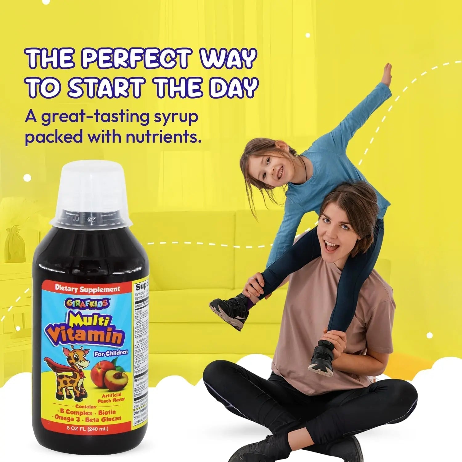 GirafKids Liquid Multivitamin for Kids Ages 4+, 8oz - Daily Child Vitamins with Biotin, Vitamin A, B Complex, Folic Acid, Omega-3 & Beta Glucan PHARMADEL buy australia supplements