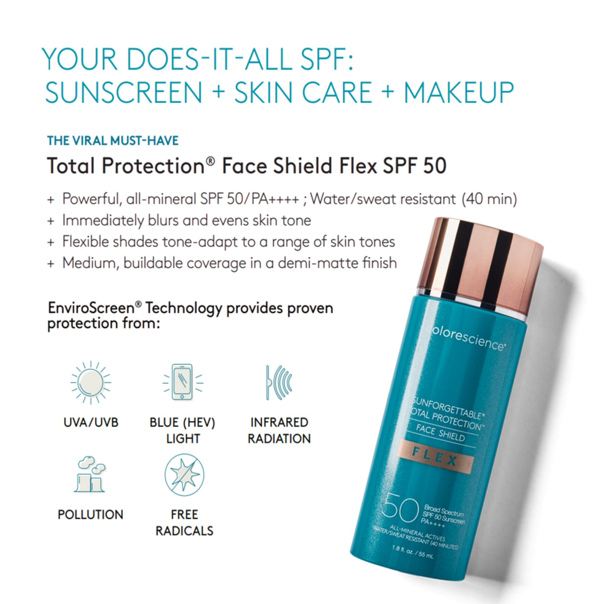 Colorescience, Total Protection Face Shield Flex, SPF 50, Medium Colorescience