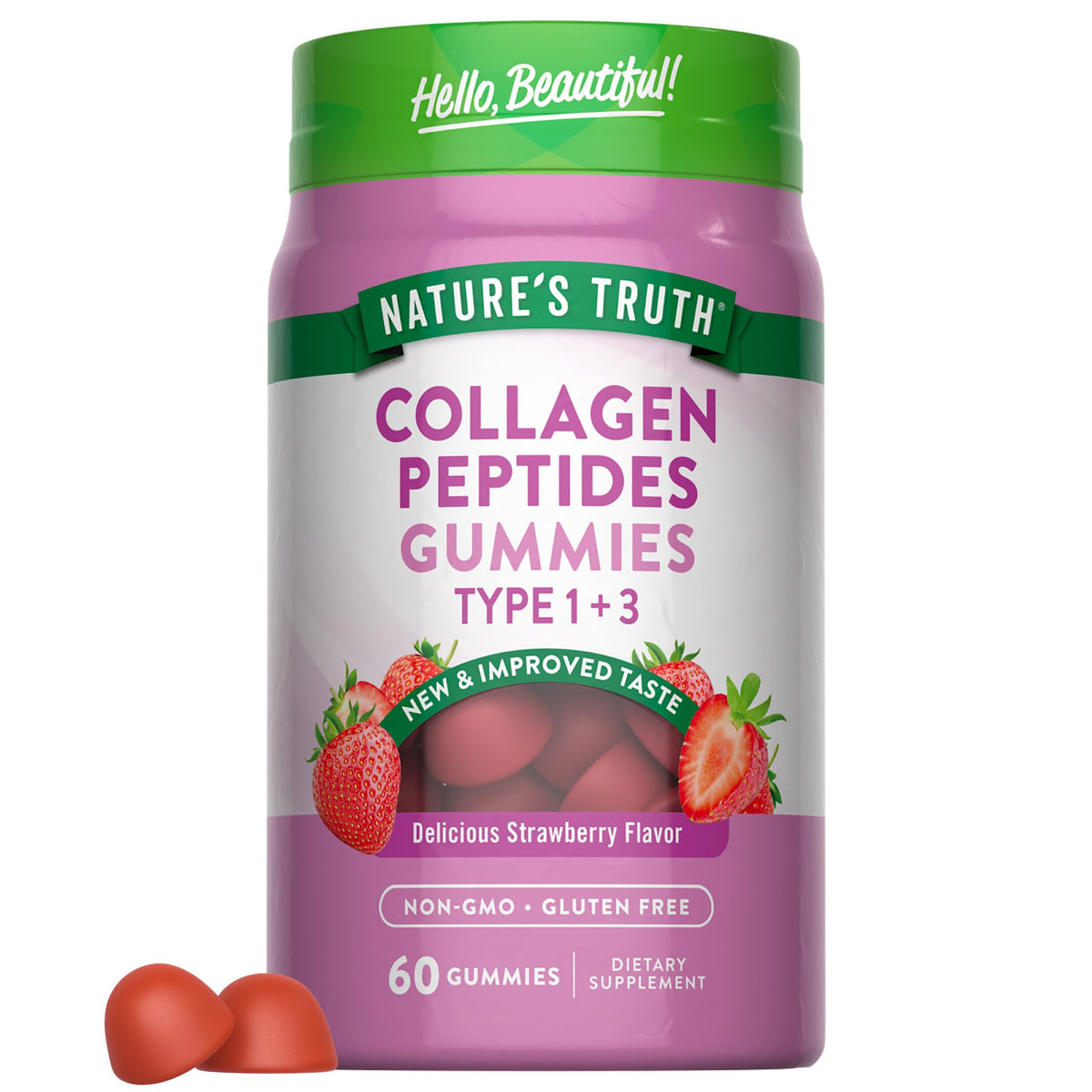 Nature's Truth Collagen Peptide Gummies for Women | 60 Count Type 1 and 3 | Strawberry Flavor Nature's Truth