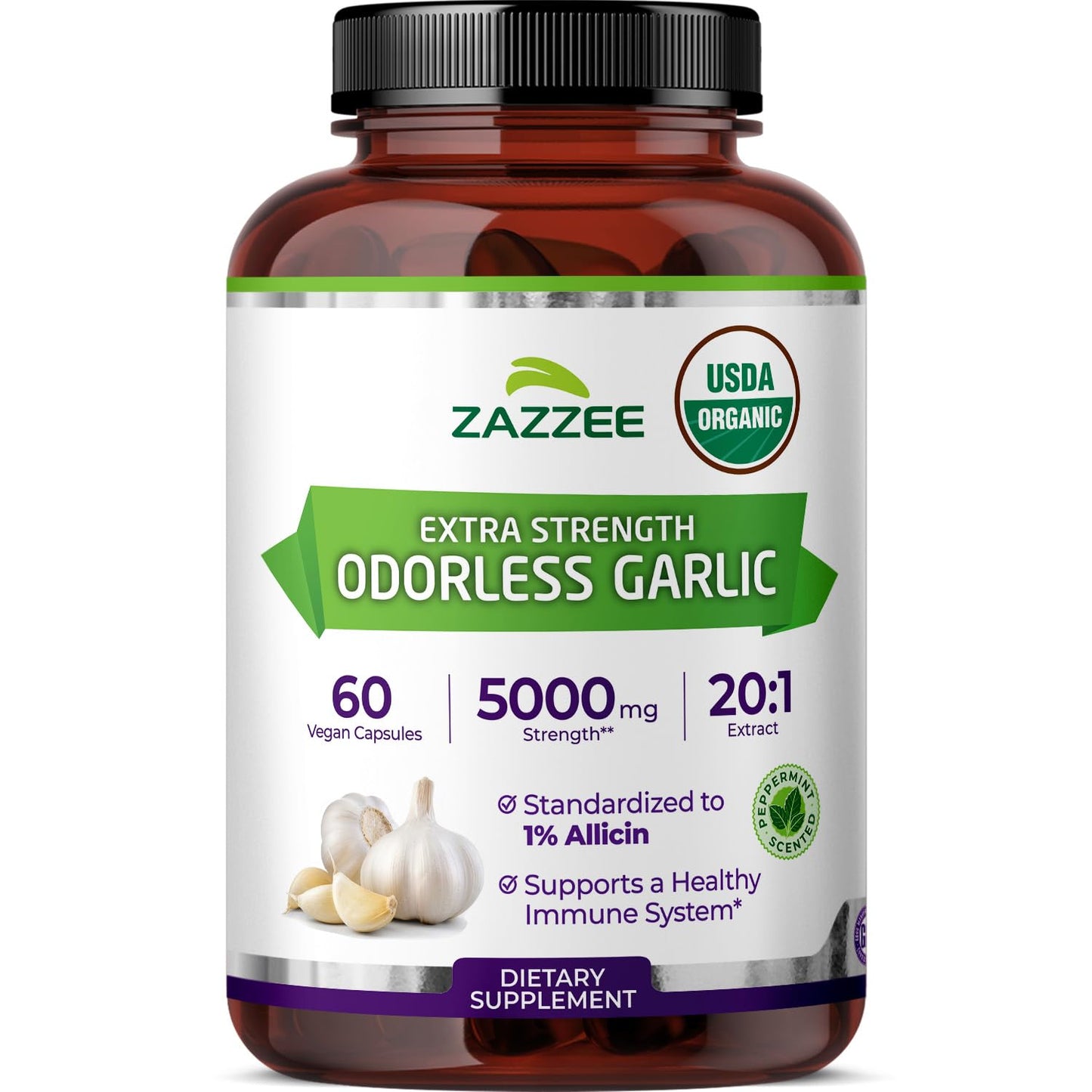 Zazzee USDA Organic Odorless Garlic 20:1 Extract, 1% Allicin, 100 Capsules | Vegan, 3+ Month Supply, Allium Sativum, Immune, Circulation & Heart Health Support, All-Natural, Non-GMO, Made in the USA Gsupps Australia