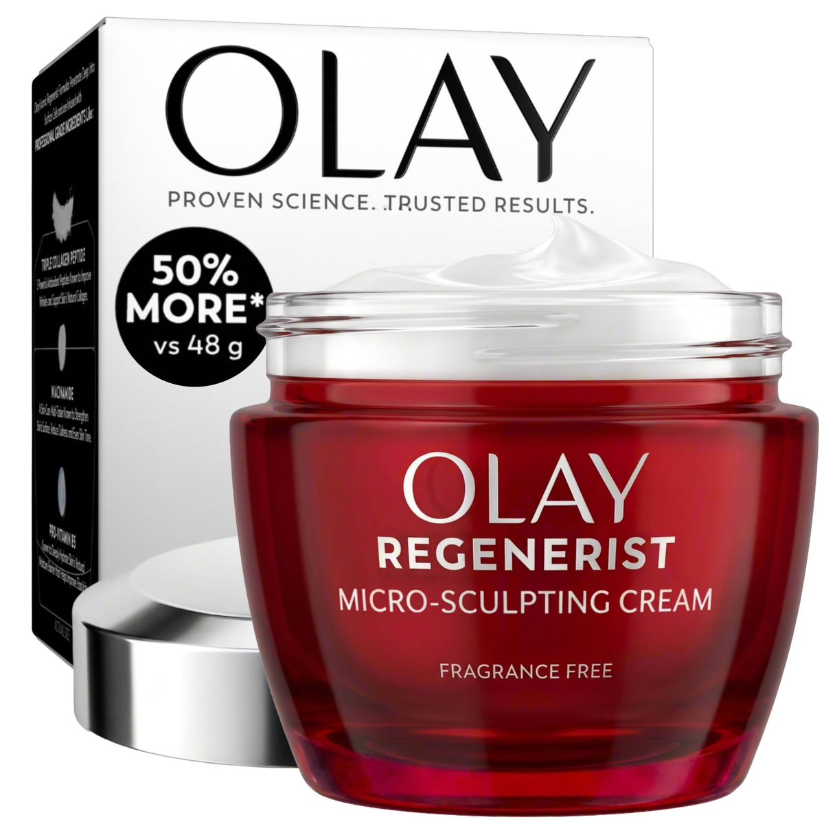 Olay Face Moisturizer, Regenerist Micro-Sculpting Cream for Women, Fragrance-Free - Anti-Aging, Anti-Wrinkle, Firming Skin Care - Triple Collagen Cream, Peptide, Hyaluronic Acid, Niacinamide, 2.6oz Olay