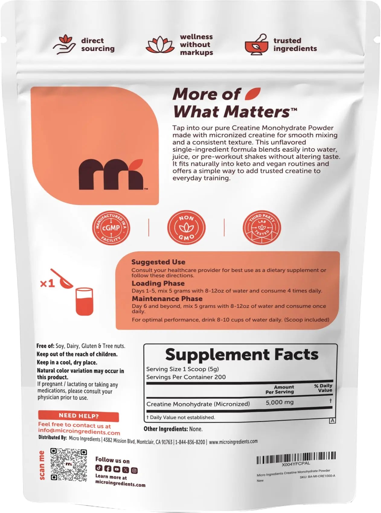 Micro Ingredients Creatine Monohydrate Powder 1 kg (2.2 Lbs), 5000mg Per Serv, Micronized Creatine Powder, Unflavored, No Filler, Keto & Vegan, Easy Dissolve, Pre Workout for Women & Men* Micro Ingredients