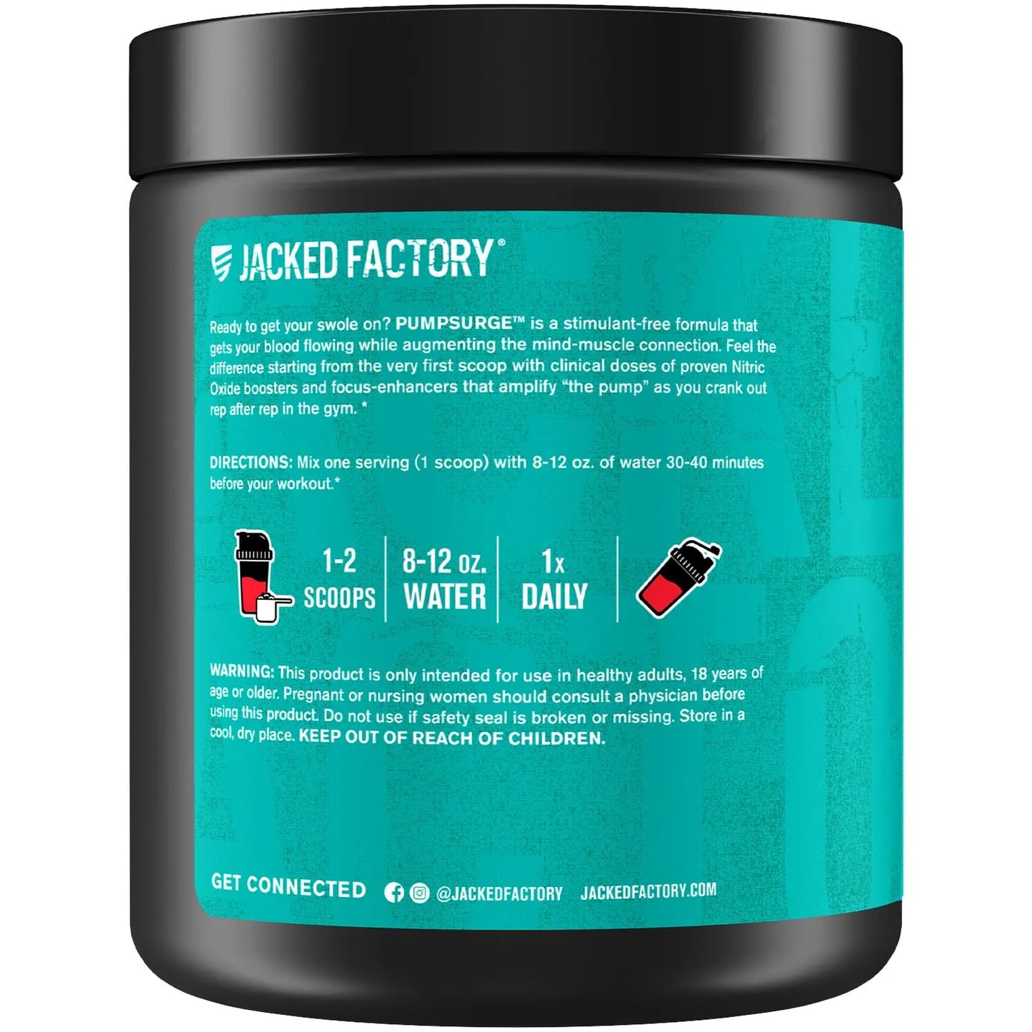 Jacked Factory Pumpsurge Caffeine Free Pre Workout for Men & Women - Booster & Stim Free Pre Workout - Intense Pumps, Enhanced Focus - 30 Servings, Cherry Limeade 8.83oz Jacked Factory