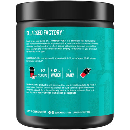Jacked Factory Pumpsurge Caffeine Free Pre Workout for Men & Women - Booster & Stim Free Pre Workout - Intense Pumps, Enhanced Focus - 30 Servings, Cherry Limeade 8.83oz Jacked Factory