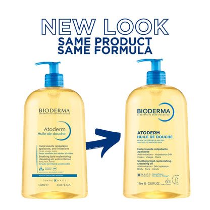 Bioderma Atoderm Shower Oil, Cleansing Oil For Face & Body, Nourishing Cleansing Oil For Dry to Atopic Sensitive Skin For Softer & Smooth Skin For Your Whole Family Bioderma