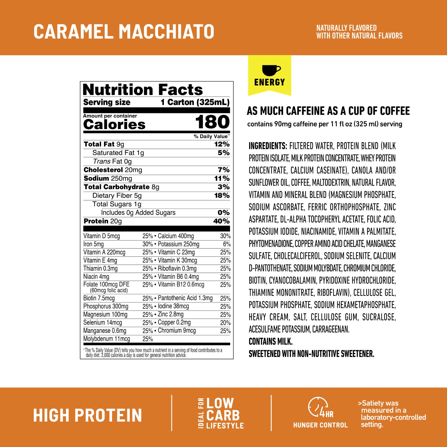 SlimFast Protein Shake with Caffeine, Caramel Macchiato- 20g Protein