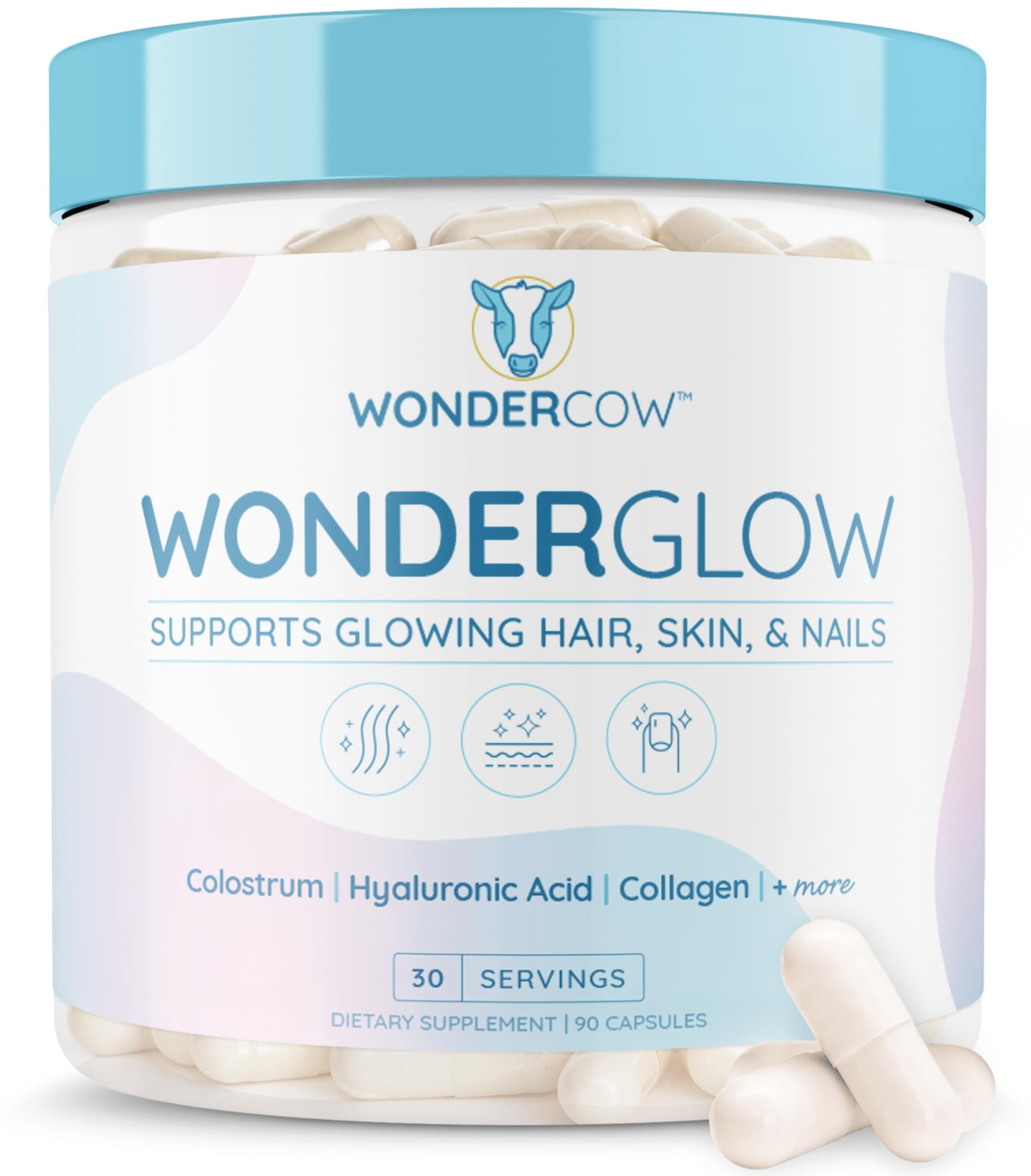 WONDERCOW Hair Skin and Nails Vitamins w/Bovine Colostrum, Collagen, Hyaluronic Acid, Biotin, Zinc, & Lactoferrin┃Supports Faster Hair Growth, Stronger Nails and Glowing Skin (30 Servings, Capsule) WONDERCOW buy australia supplements