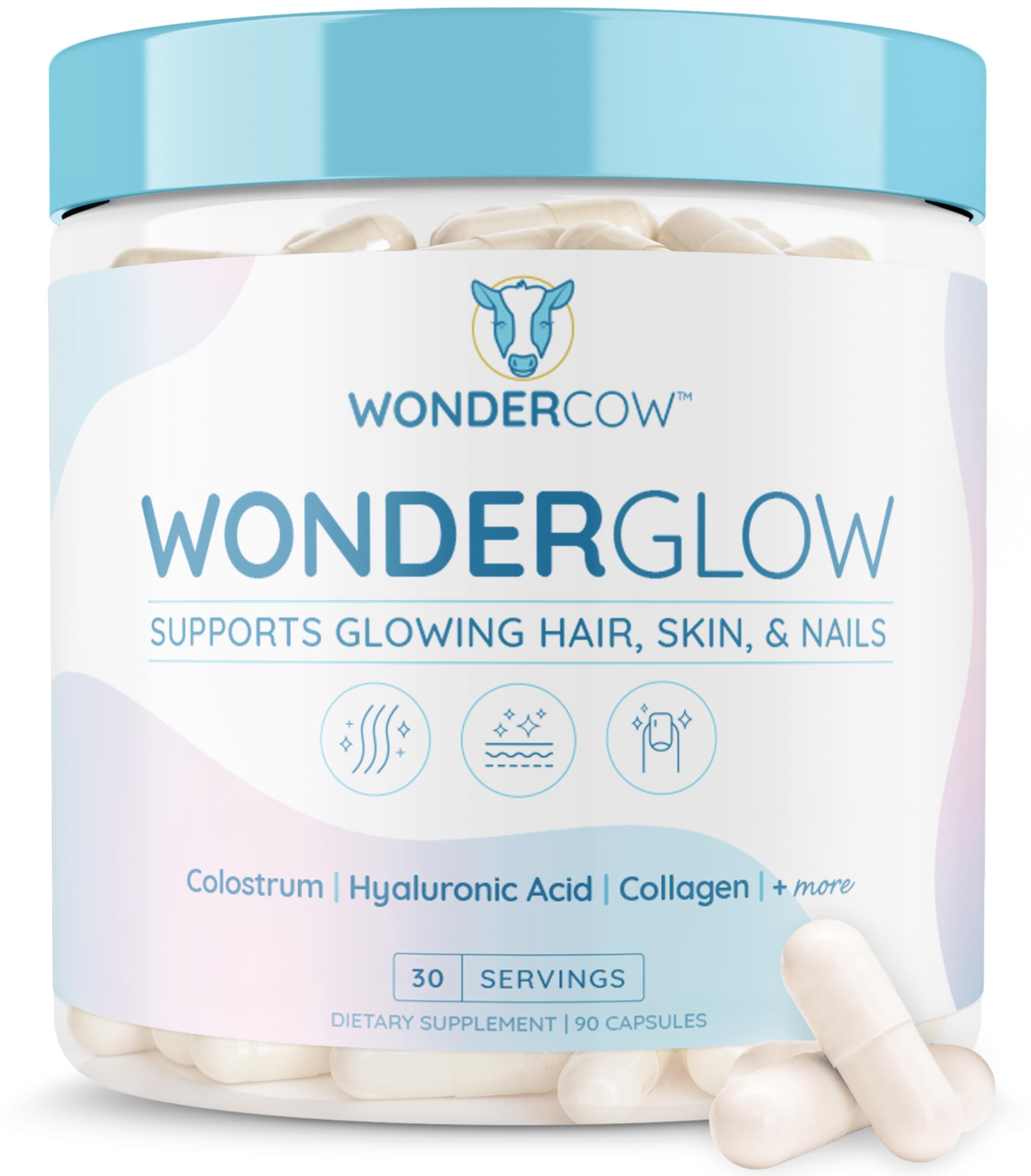 WONDERCOW Hair Skin and Nails Vitamins w/Bovine Colostrum, Collagen, Hyaluronic Acid, Biotin, Zinc, & Lactoferrin┃Supports Faster Hair Growth, Stronger Nails and Glowing Skin (30 Servings, Capsule) WONDERCOW buy australia supplements