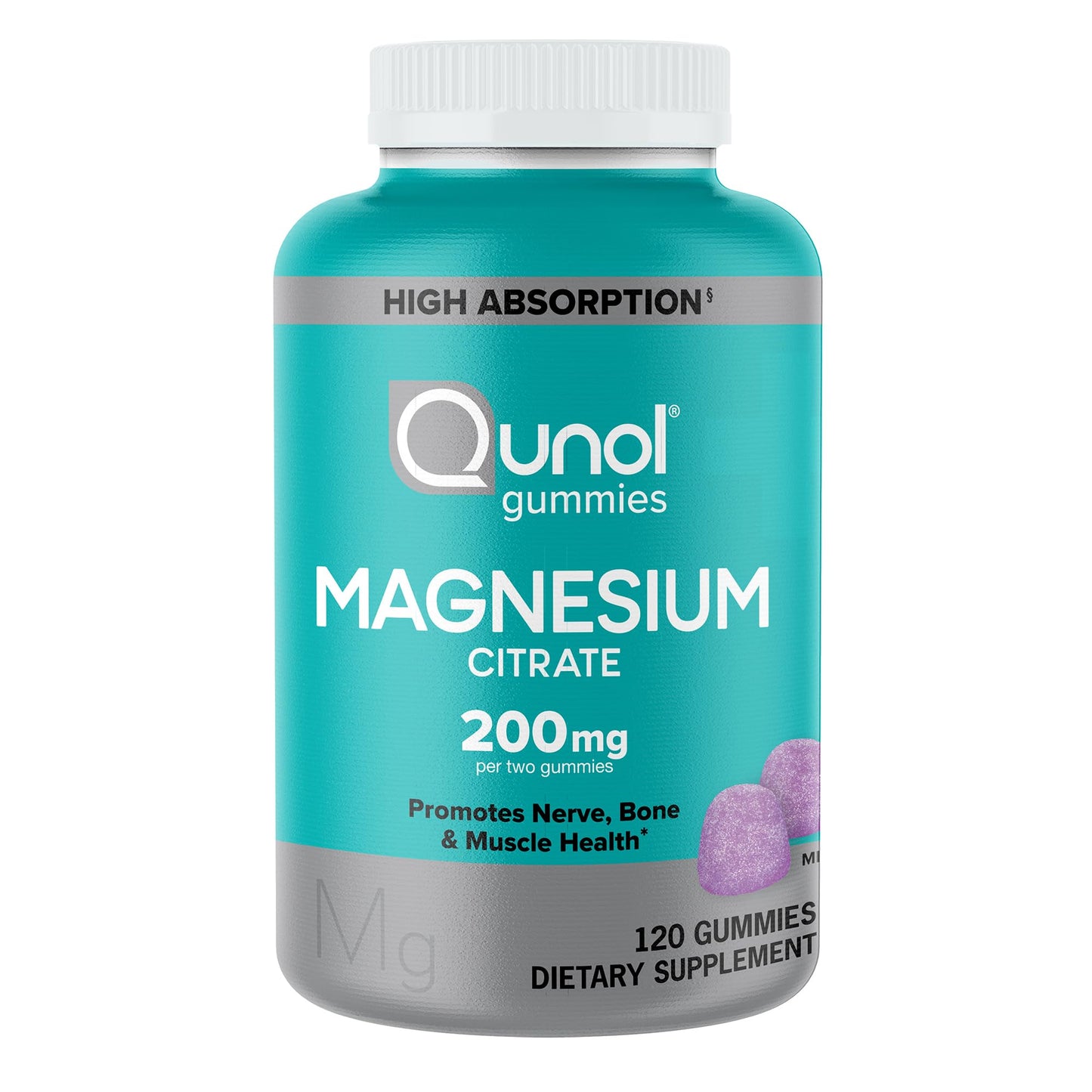 Qunol Magnesium Gummies for Adults, 200mg Elemental Magnesium (from 1,750mg Magnesium Citrate), High Absorption Magnesium Supplement, Supports Nerve, Qunol