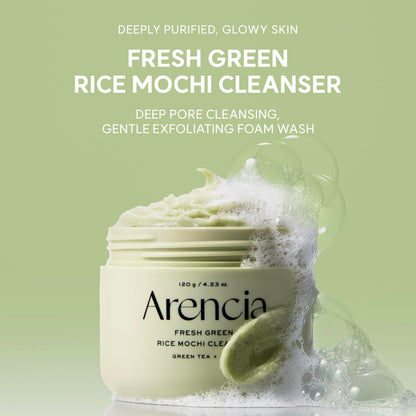 Arencia Korean Rice Mochi Face Cleanser - Face Wash, Gentle Scrub All in One for Deep Cleansing, Moisturizing, Pore Minimizing with Rice Water & Green Tea (4.23oz) ARENCIA
