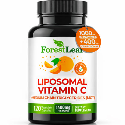ForestLeaf Liposomal Vitamin C 1400mg Capsules | High Dose Vitamin C Liposomal Supplement w Coconut Oil Fatty Acids | Fast Absorption | Immune Support, ForestLeaf
