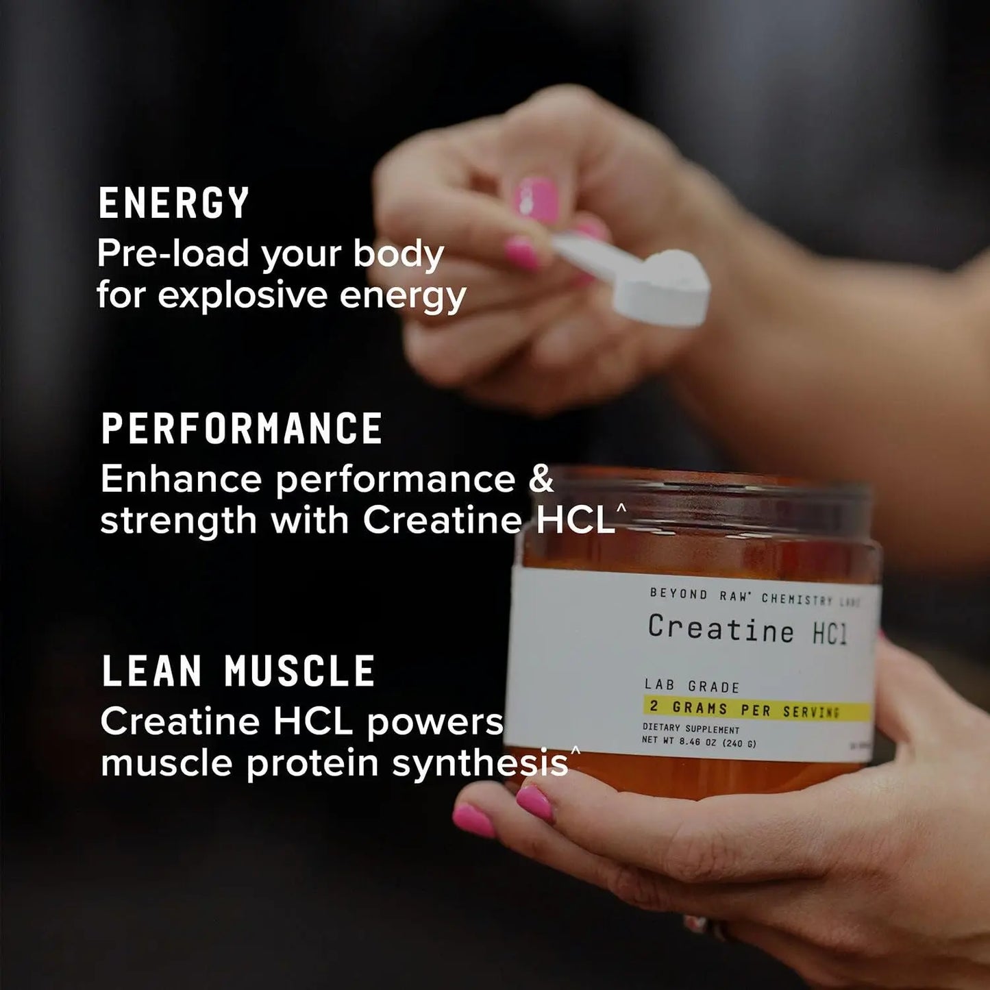 BEYOND RAW Creatine HCl Powder, Science Backed, Lab Grade, Creatine for Women & Men, Muscle Strength, Energy Production, Athletic Performance, Cognitive Support, BEYOND RAW