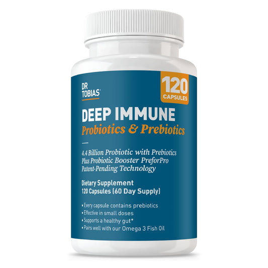 Dr. Tobias Deep Immune Probiotic + Prebiotic for Immune & Gut Health | Spore Forming Probiotics + Prebiotics | Synergetic Support for Digestion & Immune Health | Shelf Stable | 60 Capsules
