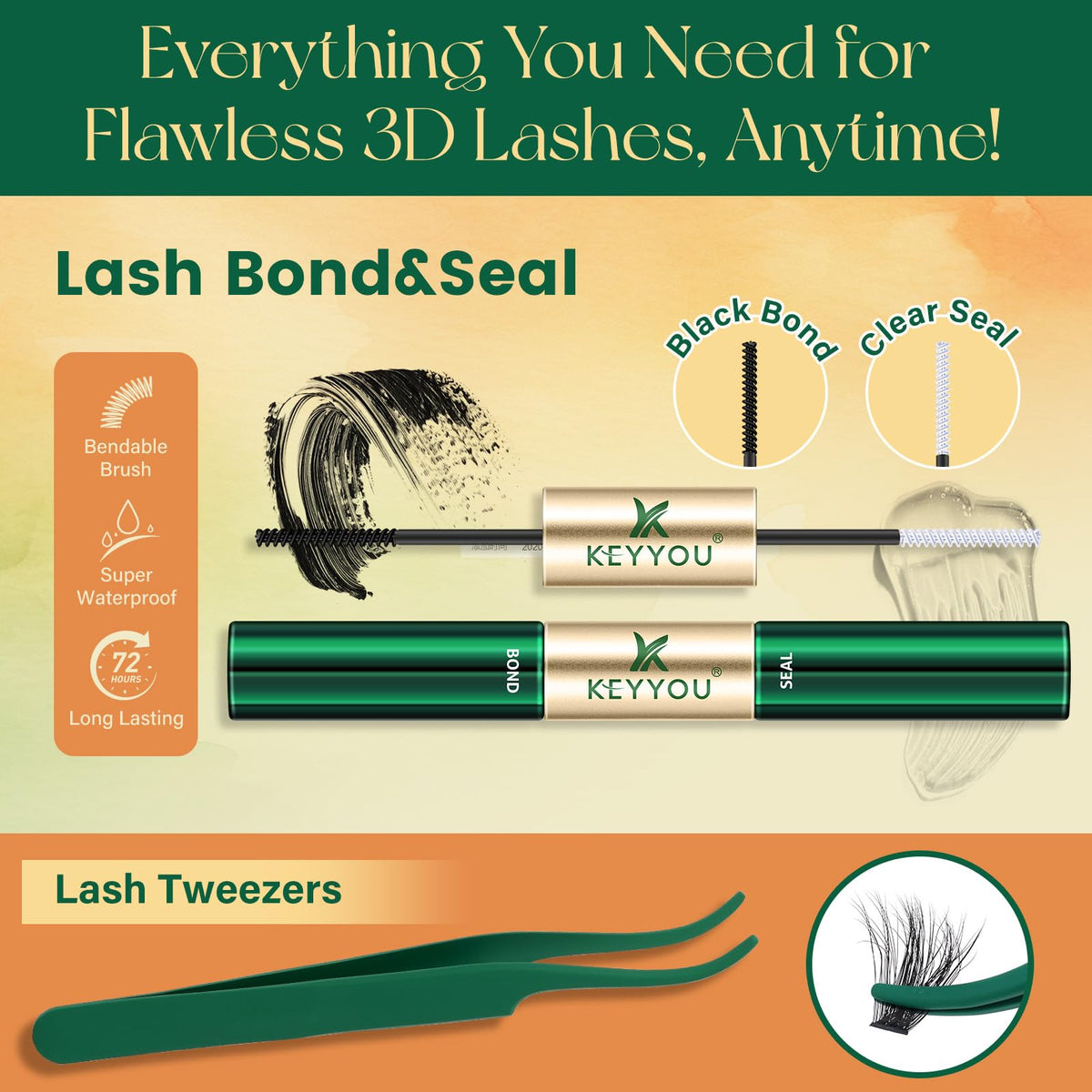 KEYYOU 3D Volume Lash Clusters Kit 80D100D with Tools DIY at Home KEYYOU