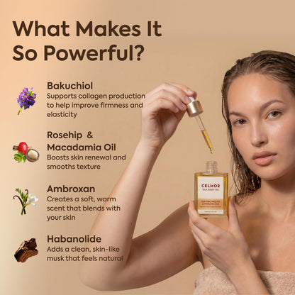 CELMOR Silk Body Oil for Women | Anti Aging, Firming & Moisturizing CELMOR