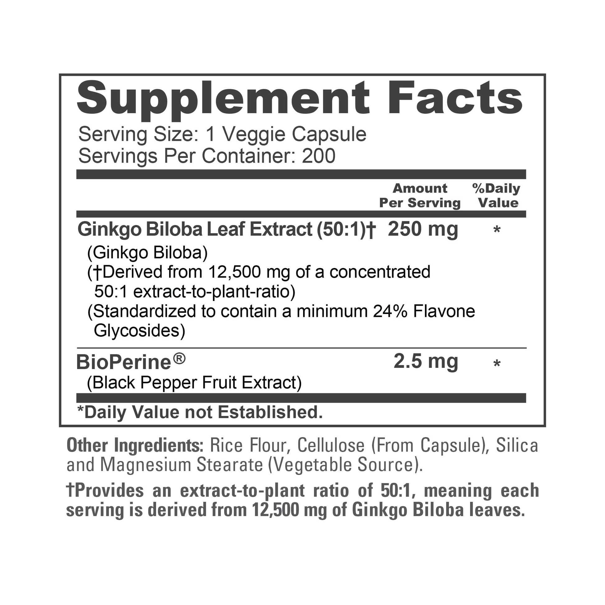 NusaPure Ginkgo Biloba 50:1 Extract, 250 mg Equivalent to 12,500 mg per Veggie Caps 200 Capsules (Vegetarian, Non-GMO, Vegan) Bioperine NusaPure buy australia supplements