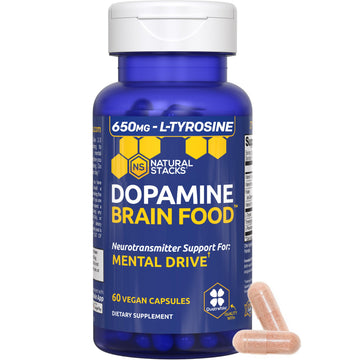 NATURAL STACKS Dopamine Brain Food - 650mg L-Tyrosine Supplement - Dopamine Supplement for Focus & Mental Drive - Supports Mental Energy - Neurotransmitter Support with B Vitamins - 60 Capsules NATURAL STACKS buy australia supplements