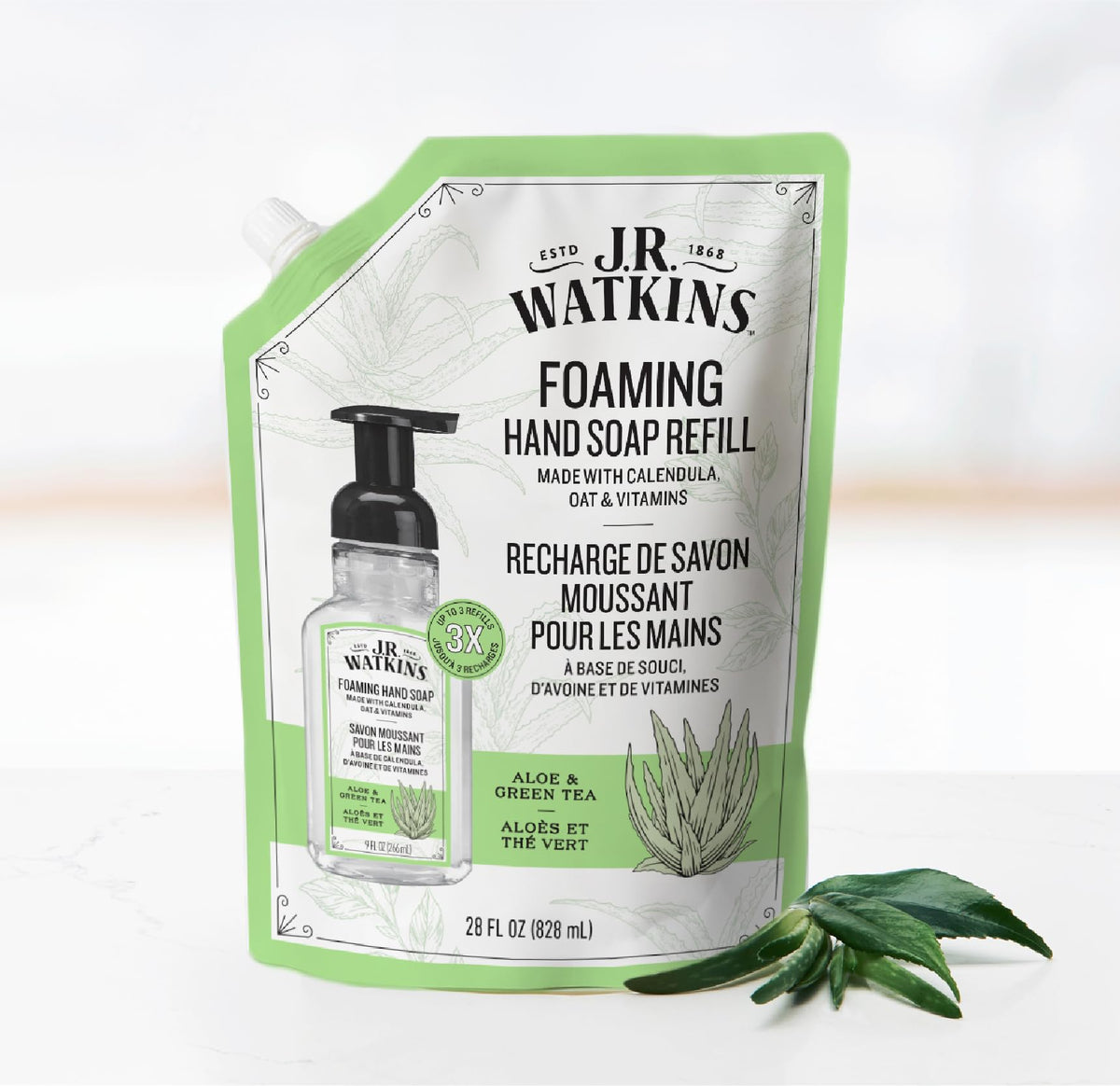 J.R. Watkins Foam Hand Soap Refill 2 Pack, Aloe & Green Tea, 28 fl oz J.R. Watkins
