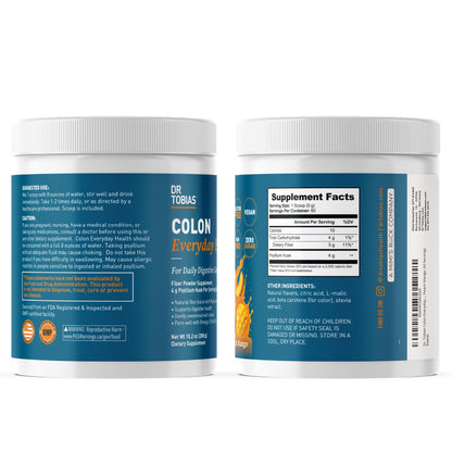 Dr. Tobias Colon Everyday Health - Gut Health for Women & Men - Psyllium Fiber Powder Drink with 4g Psyllium Husk Powder per Serving, Vegan, Gluten Free, Non-GMO, Strawberry Flavor, 60 Servings