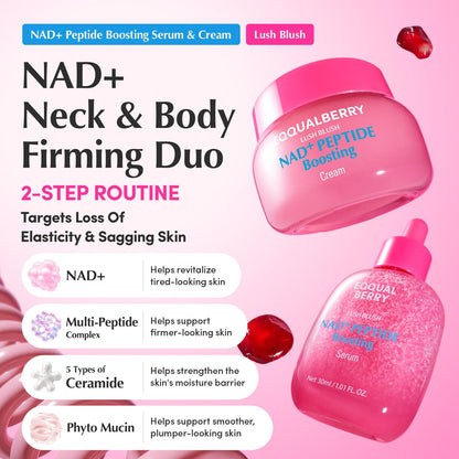 EQQUALBERRY NAD+ Peptide Boosting Serum & Cream Duo | Pink Cream for Anti-Aging, Firming & Lifting, Jawline, Neck, Décolleté | Korean Skin Care EQQUALBERRY
