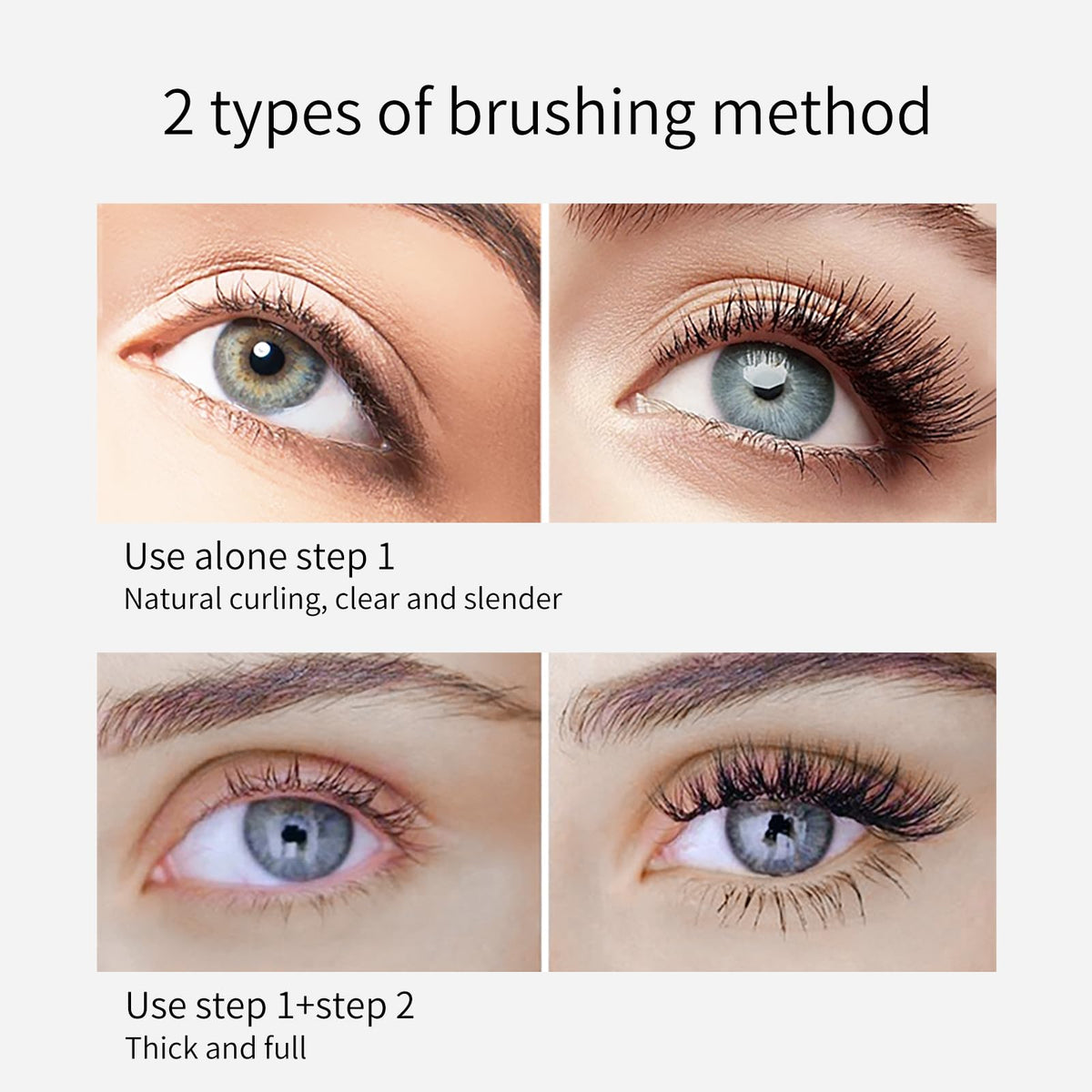2 Pack 2 in 1 5x Longer Washable Mascara, Waterproof Lash Cosmetics Natural KUNSHNBEI