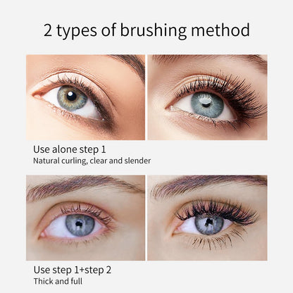 2 Pack 2 in 1 5x Longer Washable Mascara, Waterproof Lash Cosmetics Natural KUNSHNBEI