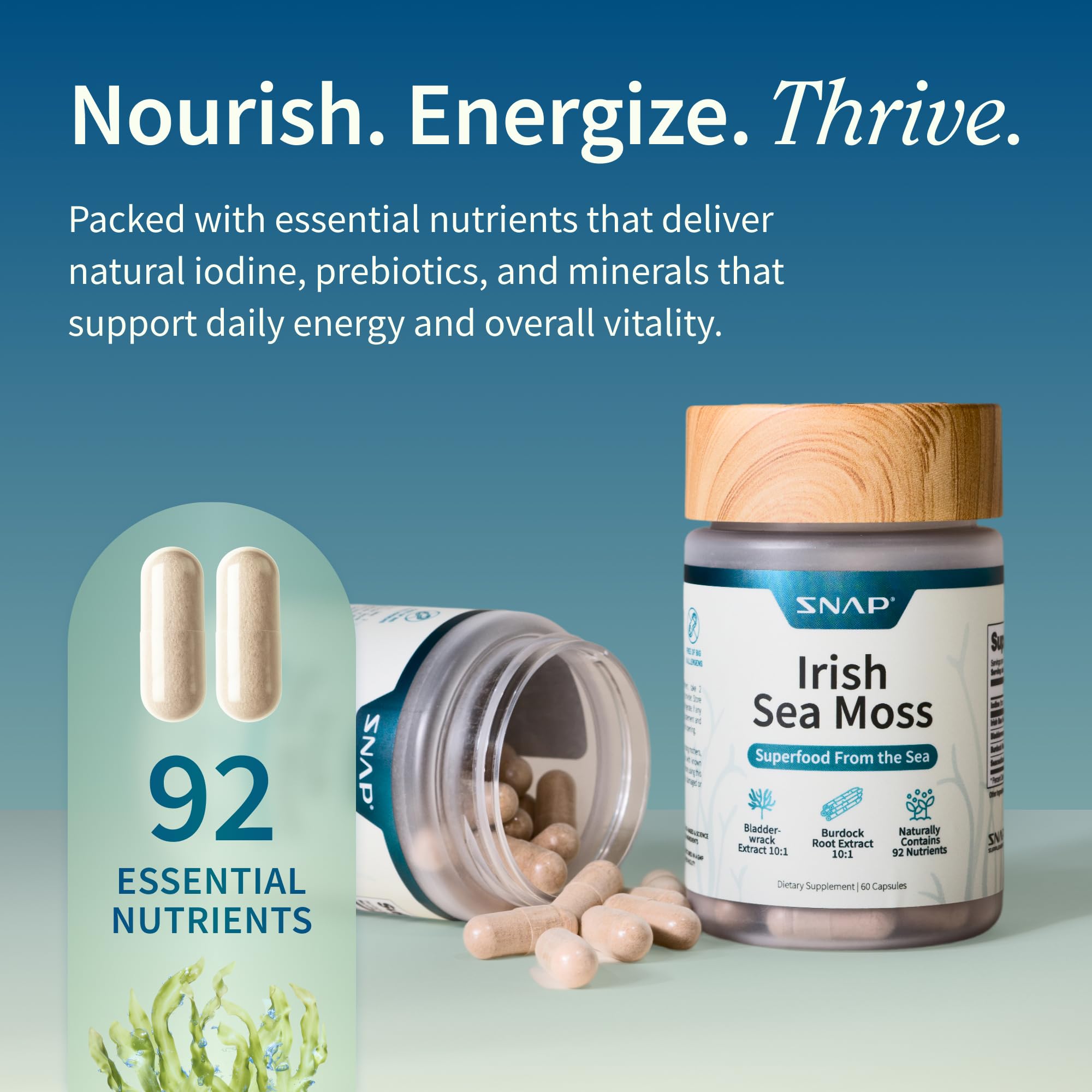 Snap Supplements Irish Sea Moss with Bladderwrack, Burdock Root & Iodine – Natural Sea Moss Supplement to Support Gut Health, Energy & Healthy-Looking Skin, 60 Vegan Capsules (1 Month Supply) Snap Supplements buy australia supplements
