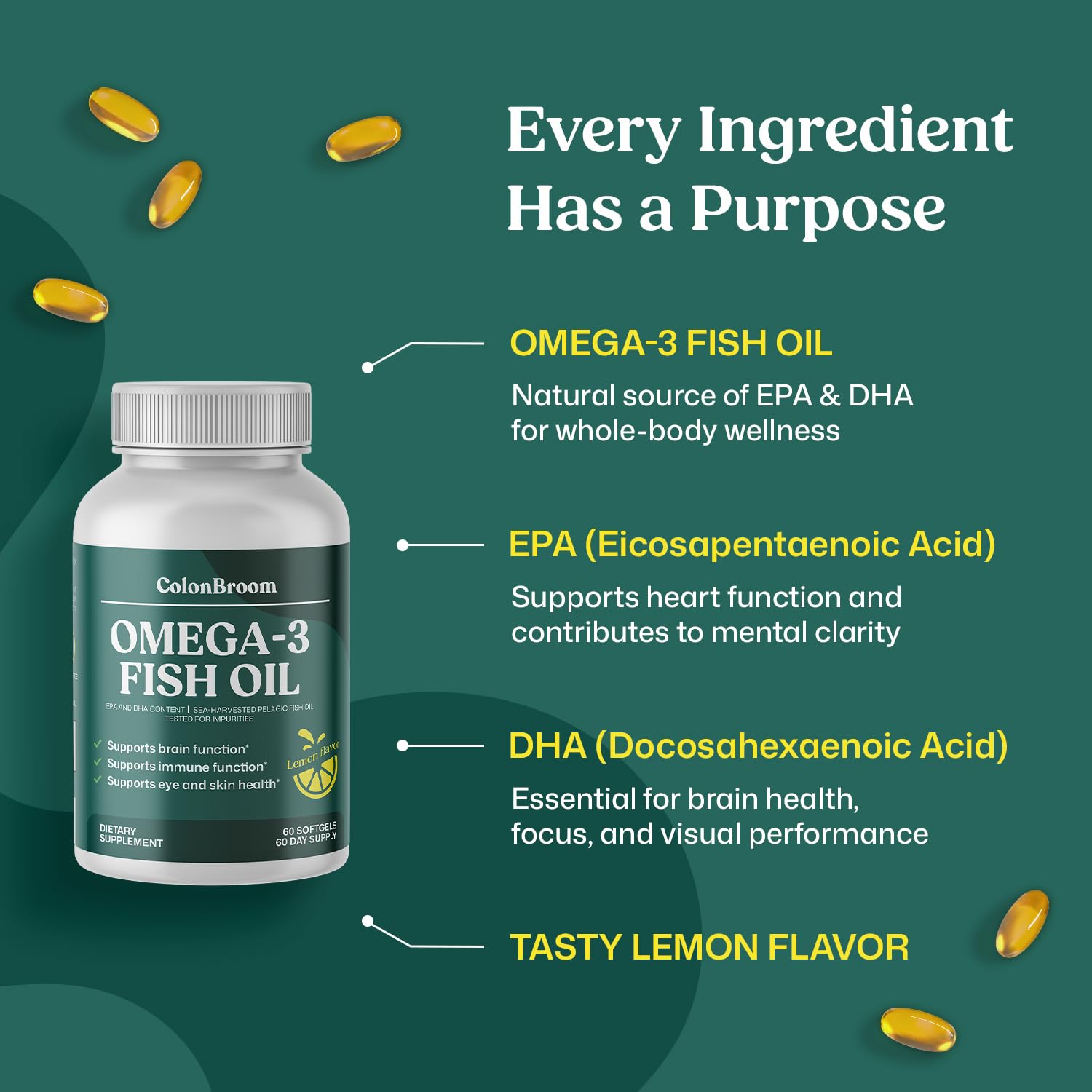 ColonBroom Omega 3 Fish Oil 2640 mg Softgels | Lemon Flavor | Daily Fish Oil Omega-3 Supplement for Women & Men with EPA & DHA | Gluten-Free, Non-GMO, Natural (60 Softgels, 2 Month Supply) ColonBroom buy australia supplements