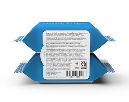 Amazon Basics Makeup Remover Wipes, Formulated without Fragrance and Alcohol-Free, Gentle Cleansing, Removes Waterproof Mascara, Dermatologist Tested, 25 Count, Pack of 2 Amazon Basics