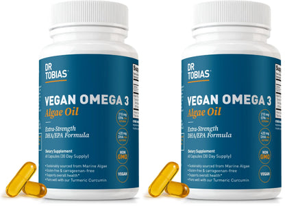 Dr. Tobias Vegan Omega 3 Supplement, 1400mg Algae Oil, 420mg DHA, and 210mg EPA per Serving, Non-GMO, Gluten-Free, Carrageenan-Free, 60 Capsules, 30 Servings