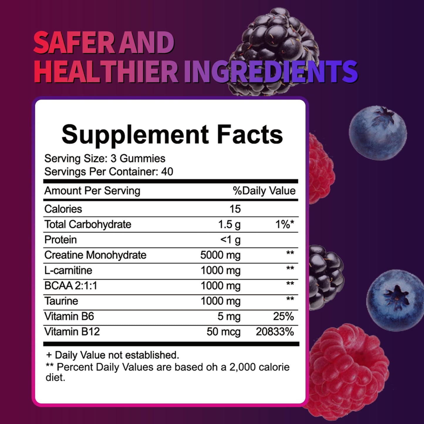 Creatine Monohydrate Gummies 8000 mg for Men & Women, Creatine Supplement for Enhanced Muscle Growth, Energy Boost - with L-Taurine, Sugar Free, Vegan OUTELANDE