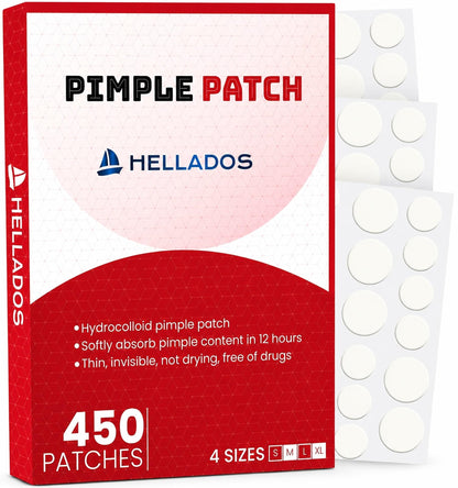 Hellados™ 450 Pimple Patches For Face, 4 Size Hydrocolloid Acne Patches Hellados