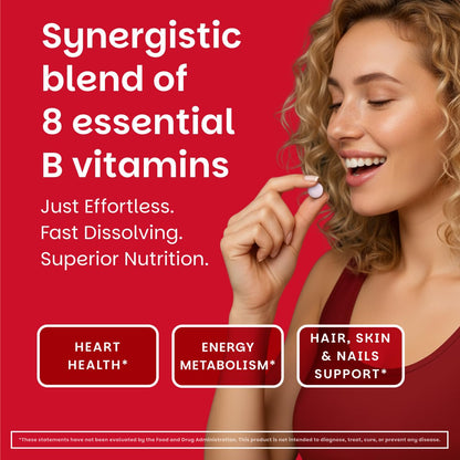 EZ Melts Dissolvable B-Complex - Vitamin B Complex - Provides Energy Metabolism & Heart Health Support - with Methylated B12 & Folate - Non-GMO & Vegan EZ Melts