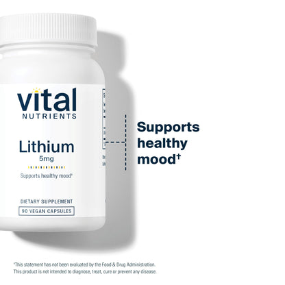 Vital Nutrients Lithium Orotate - Vegan Lithium Supplements for Memory, State of Mind, and Behavioral Health*- 5mg - Gluten, Dairy, Soy Free - 90 Capsules Vital Nutrients